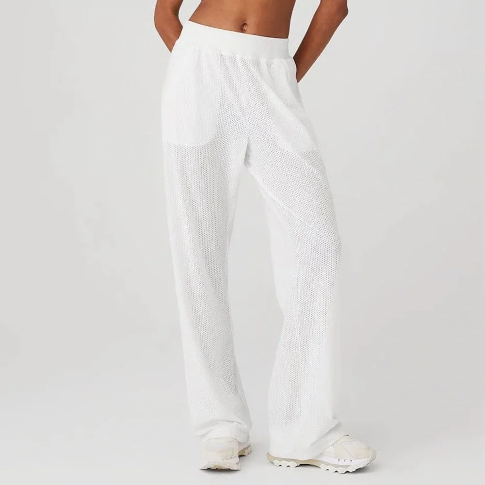 new ALO Yoga M White Wide Leg Mesh Pants athletic sweatpants sweats - Picture 1 of 6